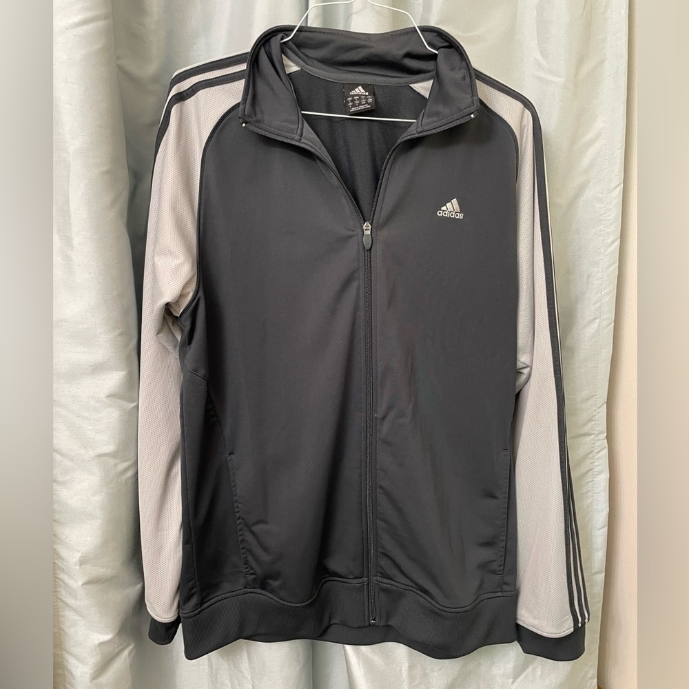 Adidas Black and Grey Mens Zip Up Jacket Size Large with Pockets Great Condition